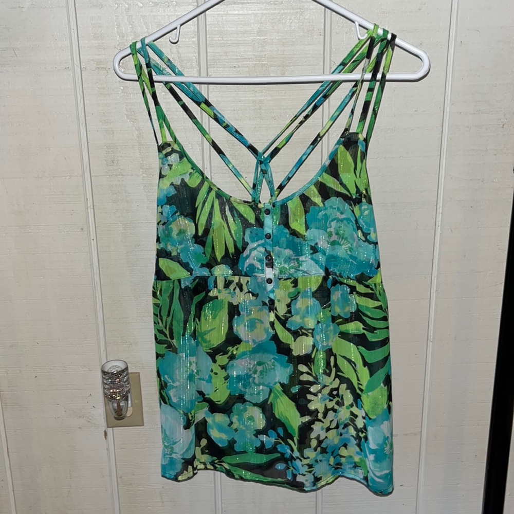 Blue & Green Floral Print Aeropostale Tank